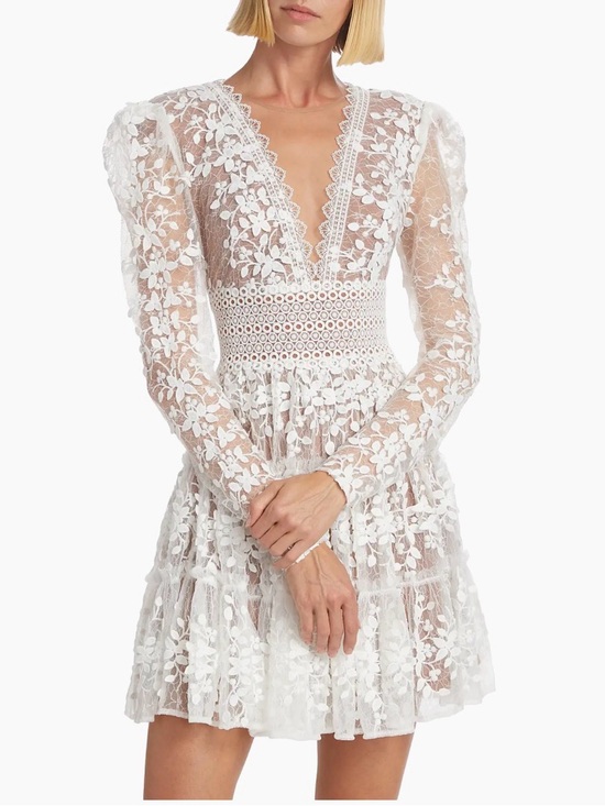Bronx and Banco Dresses & Skirts - Bronx and Banco White Floral Lace V-Neck Long Sleeve Mini Dress